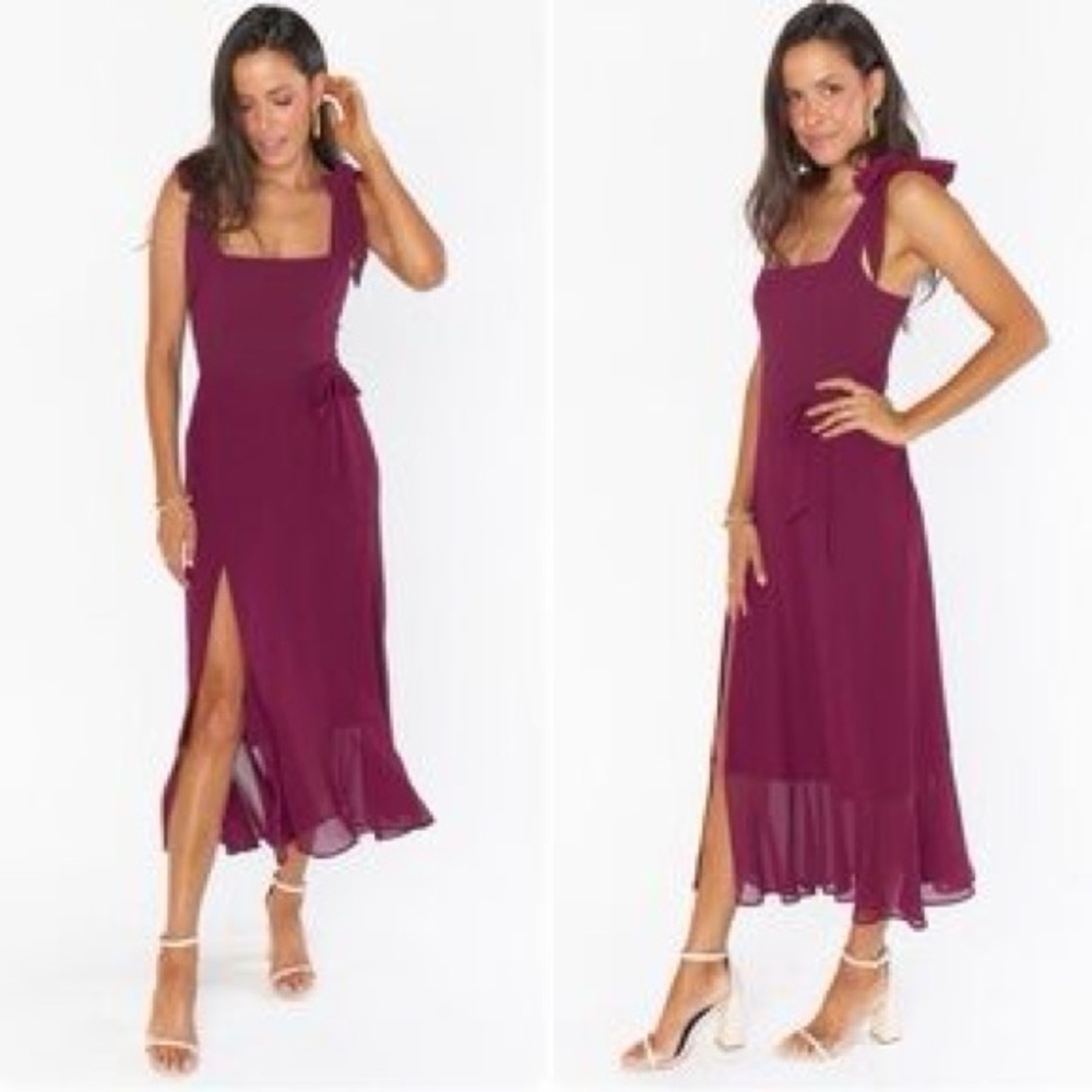 Show Me Your MuMu Plum Tie-Shoulder Midi Dress